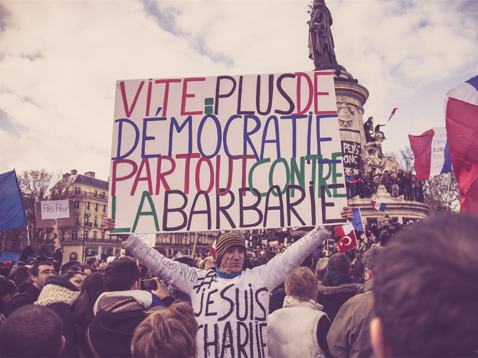 Manifestant demandant davantage de démocratie. Photo CC Adrien Fauth